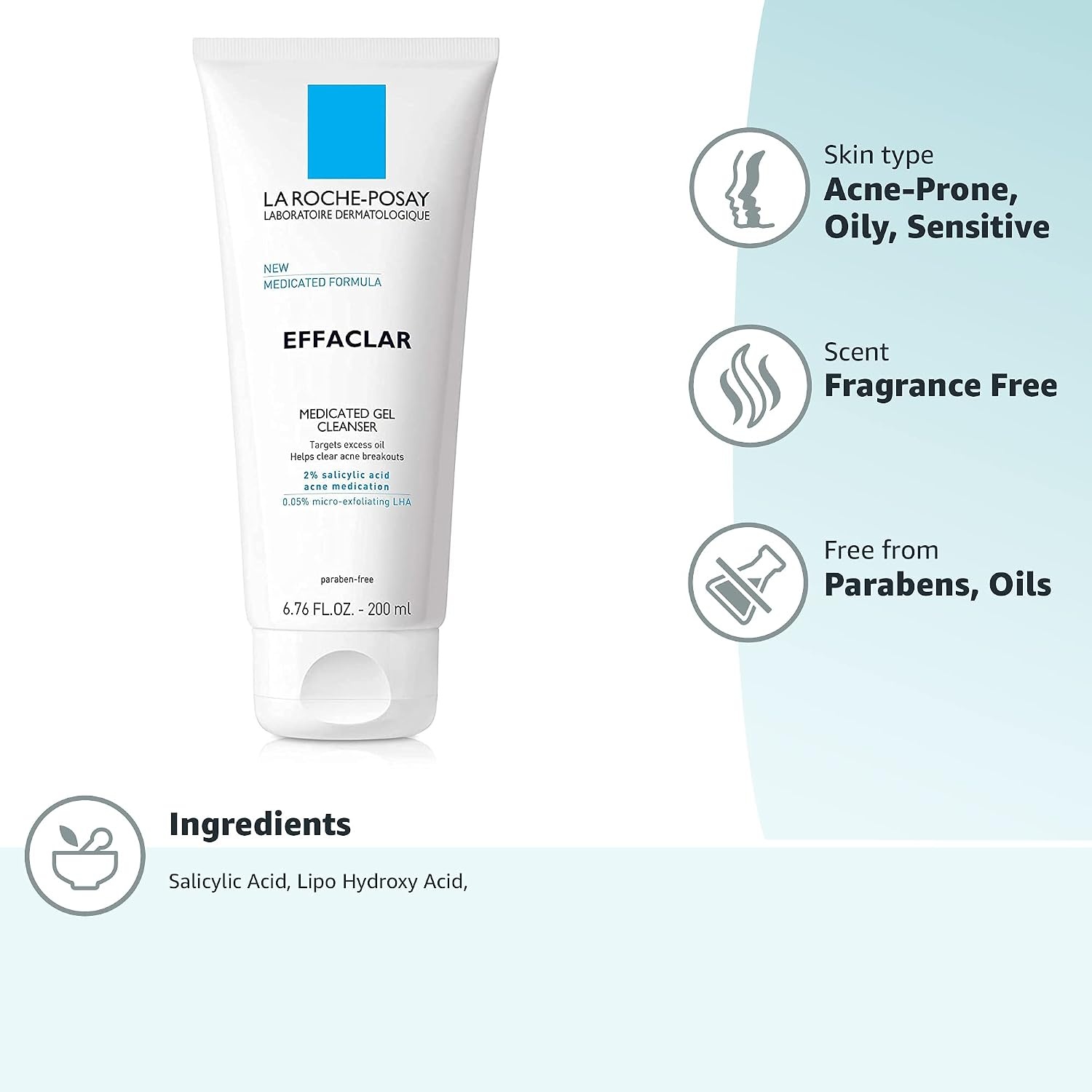image:imageLa RochePosay Effaclar Medicated Acne Face Wash with 2 Salicylic Acid68 Fl Oz Pack of 2