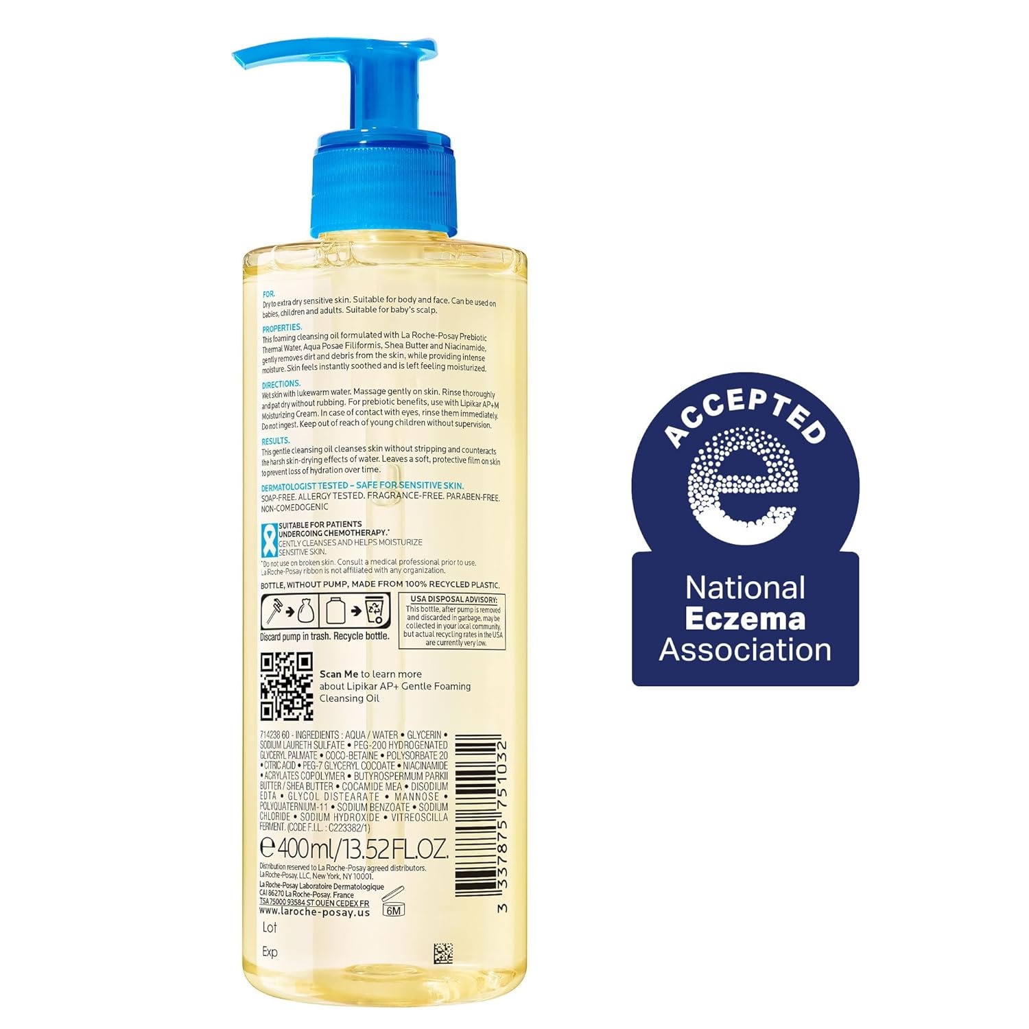 image:imageLa RochePosay Lipikar AP Gentle Foaming Cleansing Oil with Shea Butter1352 Fl Oz Pack of 2