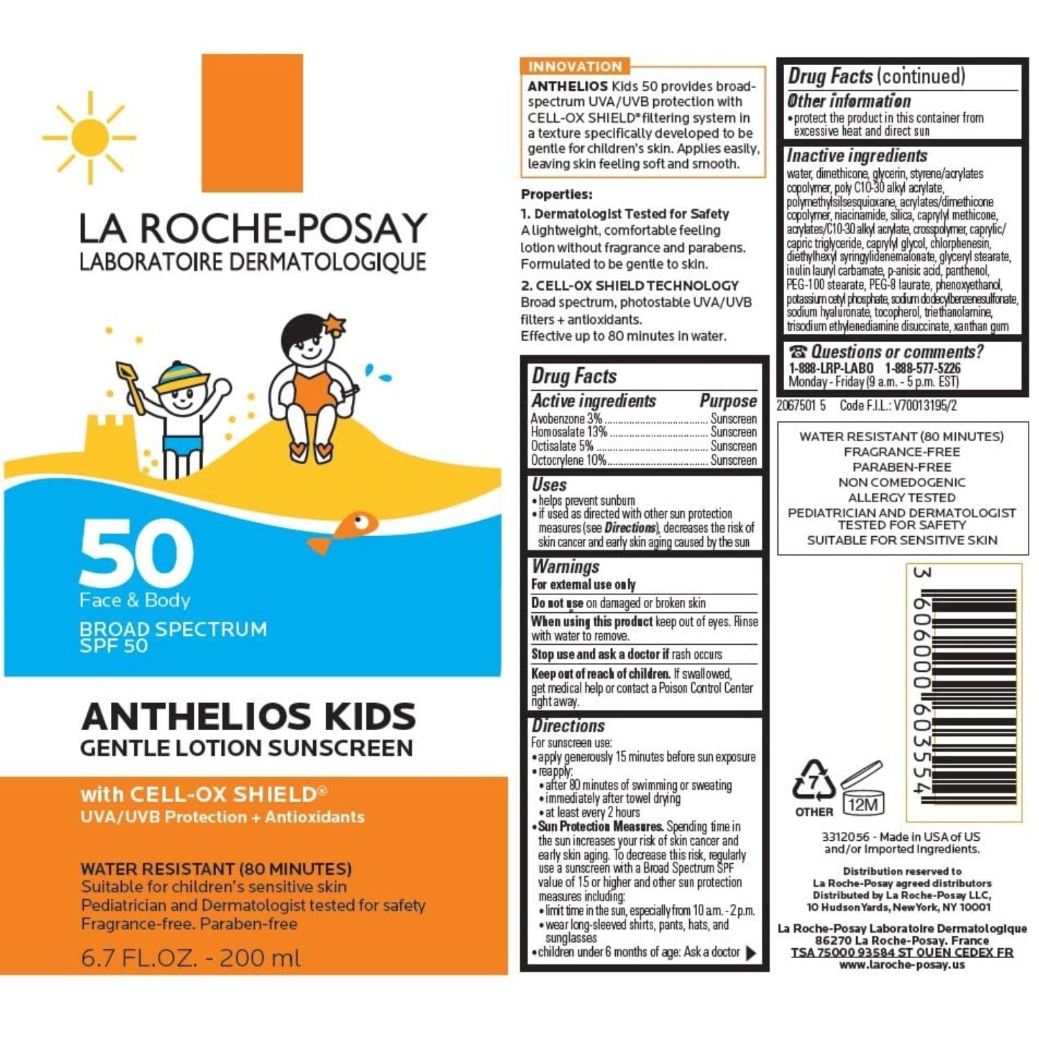 image:imageLa RochePosay Anthelios Kids Sunscreen Lotion SPF 50 Pediatrician Tested67 Fl Oz Pack of 1