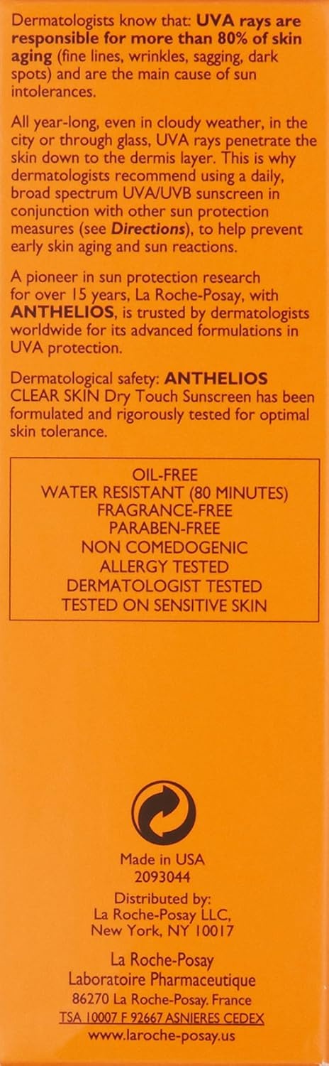 image:imageLa RochePosay Anthelios Clear Skin Dry Touch Sunscreen for Face SPF 6017 Fl Oz Pack of 1