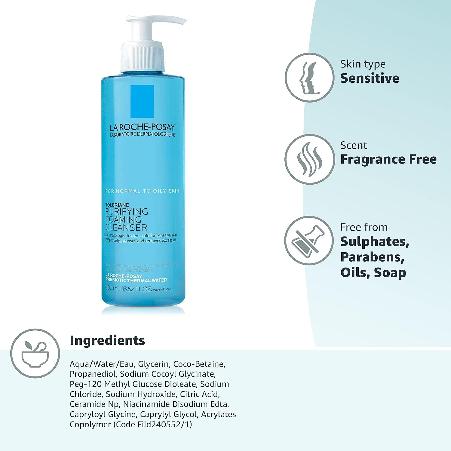 image:imageLa RochePosay Toleriane Purifying Foaming Facial Cleanser with Niacinamide1352 Fl Oz Pack of 2