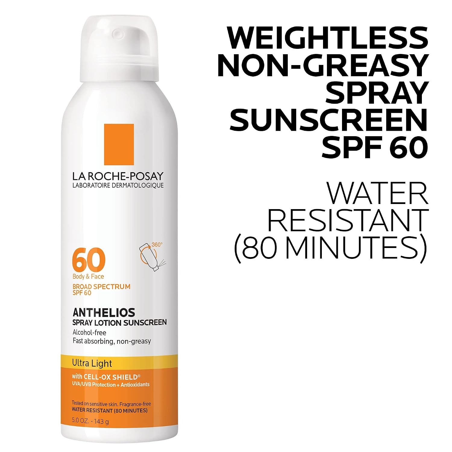 image:imageLa RochePosay Anthelios UltraLight Sunscreen Spray Lotion SPF 60 Spray Sunscreen For Face amp Body Broad Spectrum SPF Antioxidants Oil Free Alcohol Free Water Resistant 80 Min 5 Fl Oz