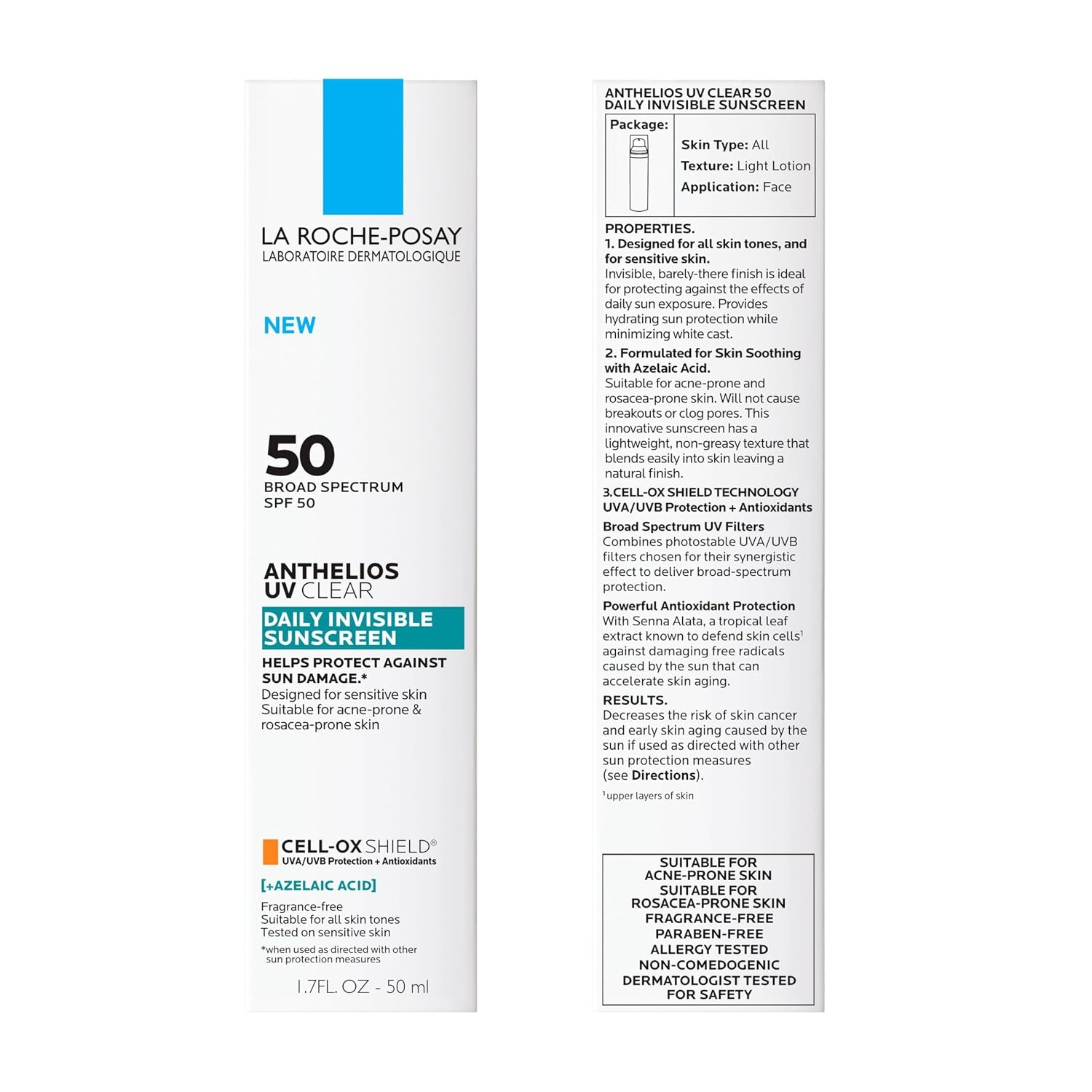image:imageBundle of La RochePosay Effaclar Salicylic Acid Treatment to Minimize Pores Clear Acne Blemishes and Post Acne Marks Anthelios UV Clear Sunscreen SPF 50 Daily Sunscreen for Face with Azelaic Acid