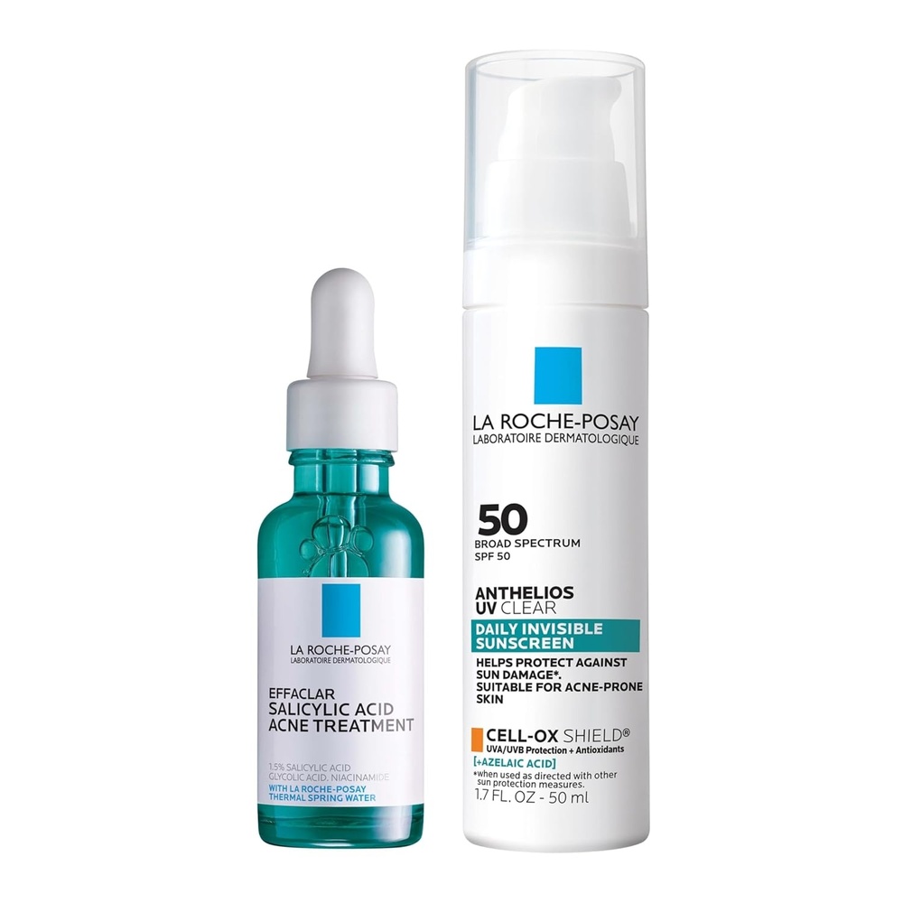 image:imageBundle of La RochePosay Effaclar Salicylic Acid Treatment to Minimize Pores Clear Acne Blemishes and Post Acne Marks Anthelios UV Clear Sunscreen SPF 50 Daily Sunscreen for Face with Azelaic Acid