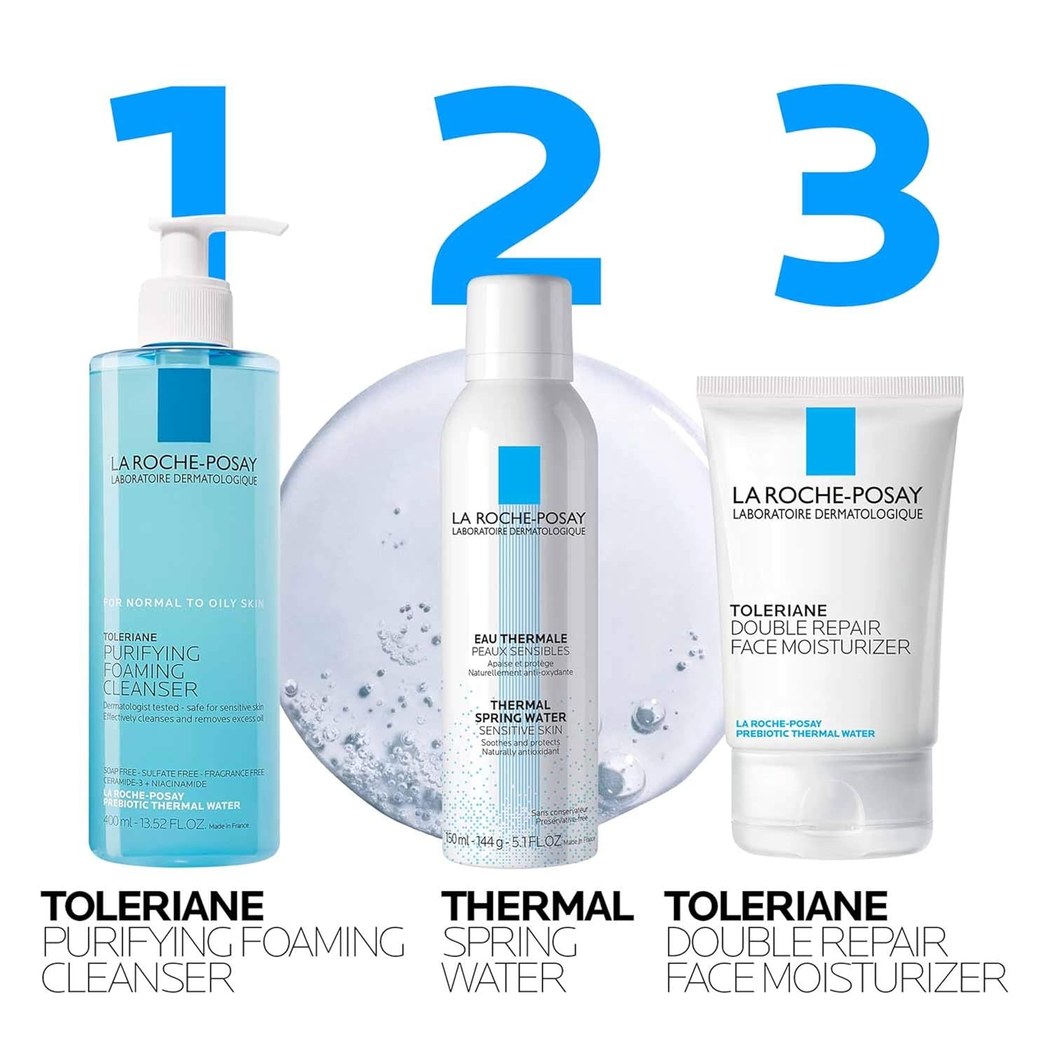 image:imageBundle of La RochePosay Toleriane Purifying Foaming Facial Cleanser Toleriane Double Repair Face Moisturizer