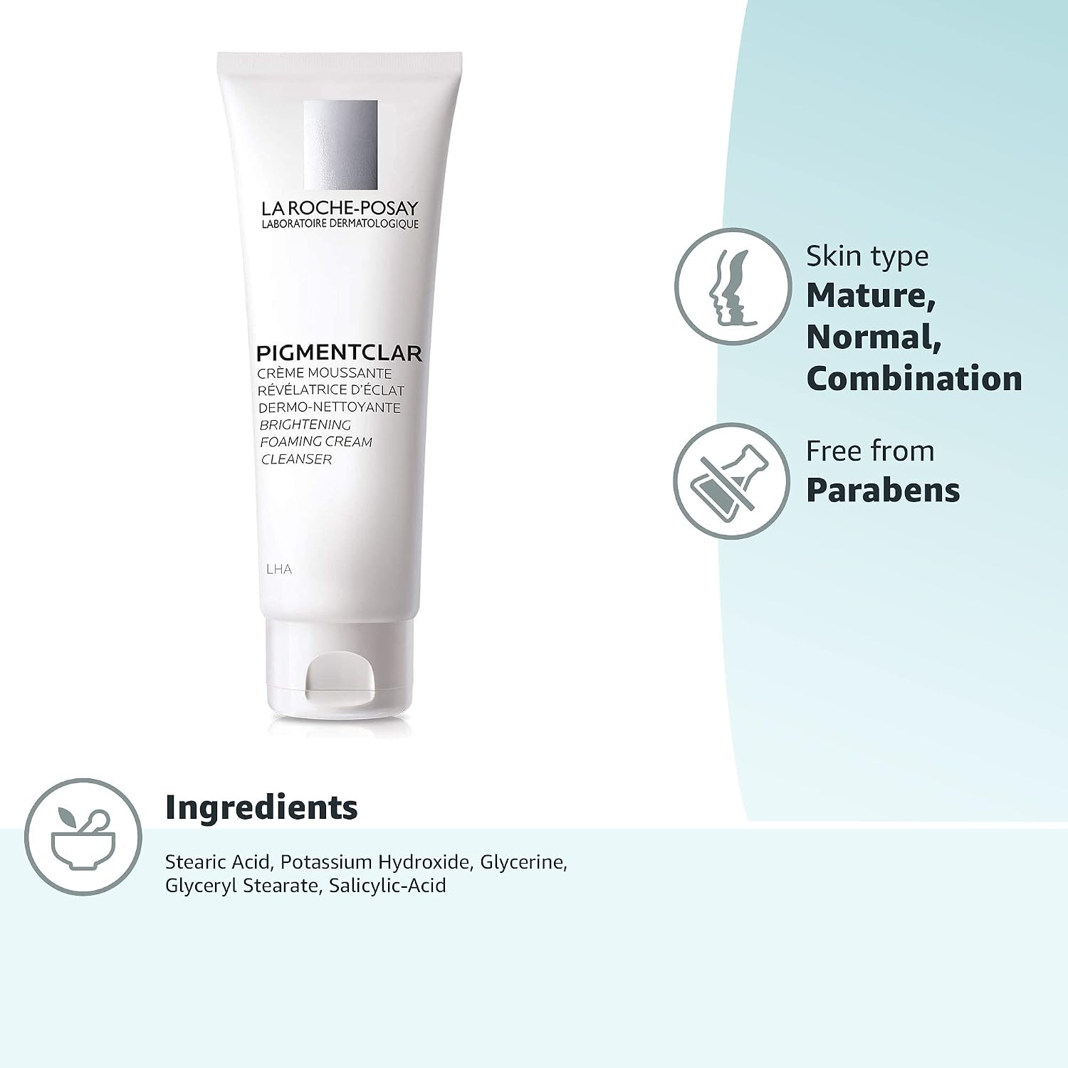 image:imageLa RochePosay Pigmentclar Brightening Face Cleanser Exfoliating Face Wash with LHAs Dark Spot Remover and Skin Tone Brightening Fragrance Free Foaming Cream Cleanser