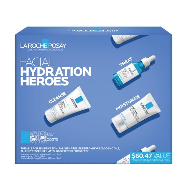 image:imageLa RochePosay Hydration Heroes Gift Set Toleriane Hydrating Gentle Cleanser 50ml Double Repair Face Moisturizer 40ml amp Hyalu B5 Hyaluronic Acid Serum 30ml Travel Face Cleanser amp Face Lotion Set