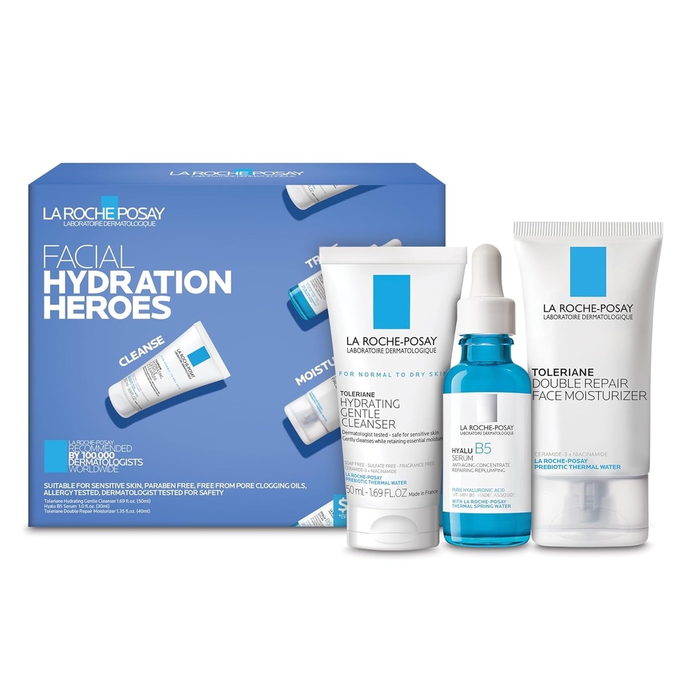 image:imageLa RochePosay Hydration Heroes Gift Set Toleriane Hydrating Gentle Cleanser 50ml Double Repair Face Moisturizer 40ml amp Hyalu B5 Hyaluronic Acid Serum 30ml Travel Face Cleanser amp Face Lotion Set